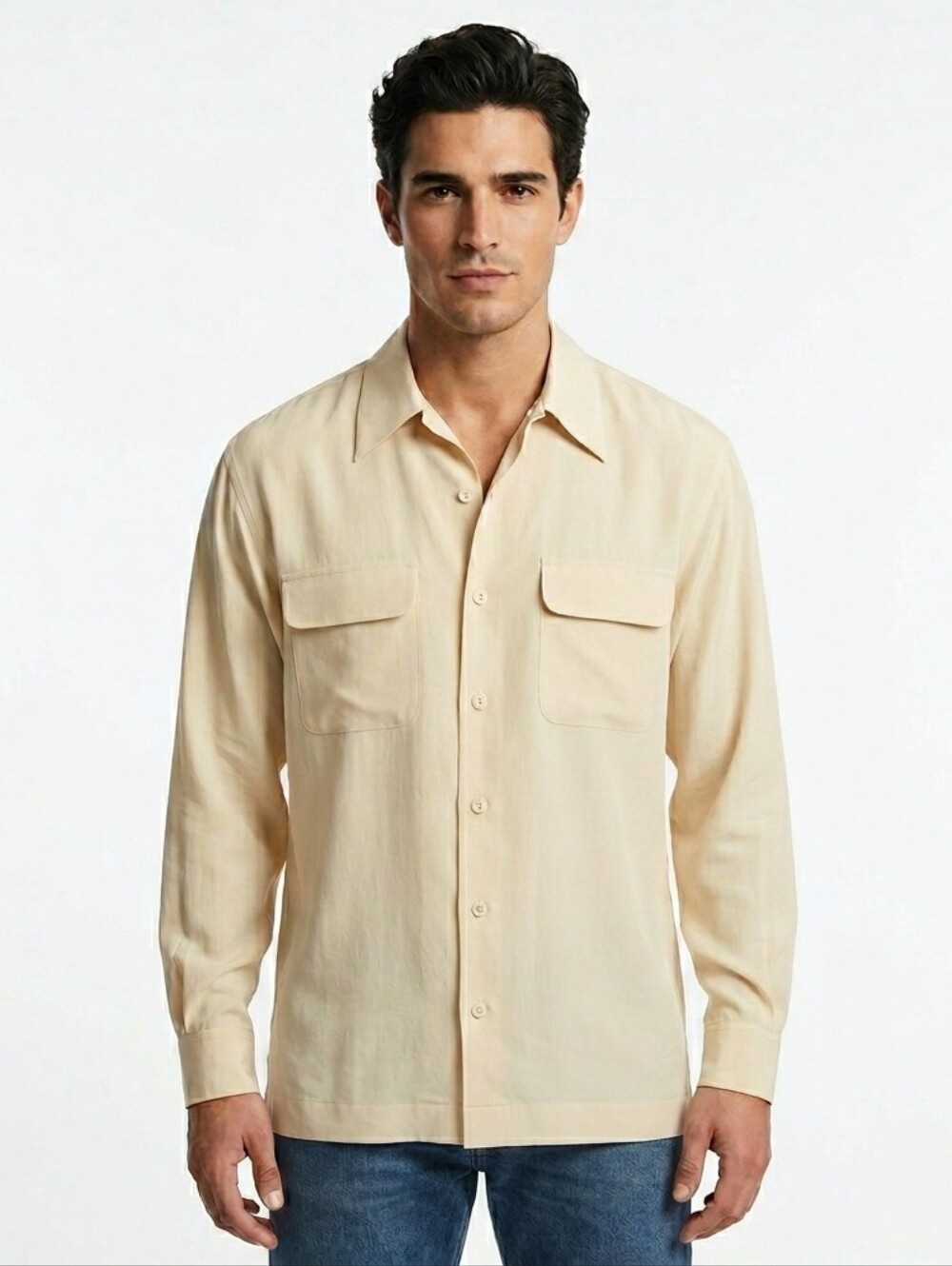 EQUIPMENT HOMME Silk Dress Shirt In Cream/beige Size Medium